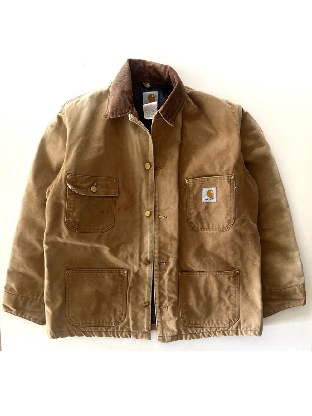Vintage Carhartt C01 Duck Chore Coat Blanket Lined Brown Size 42 Large